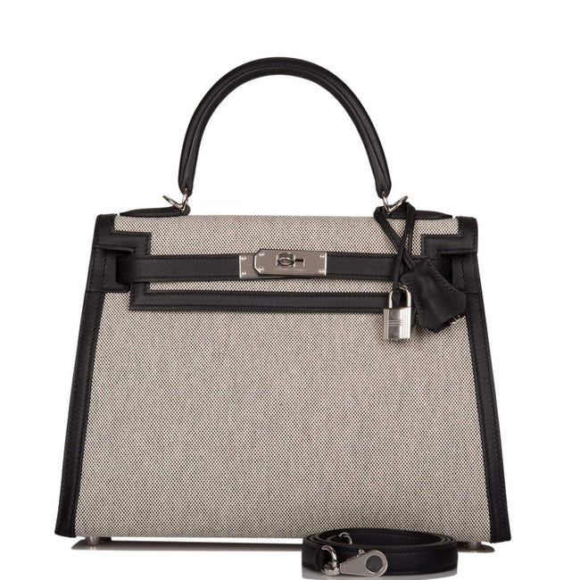 Hermes Kelly Sellier 28 Black Toile and Swift Sellier Palladium Hardware Hover Image