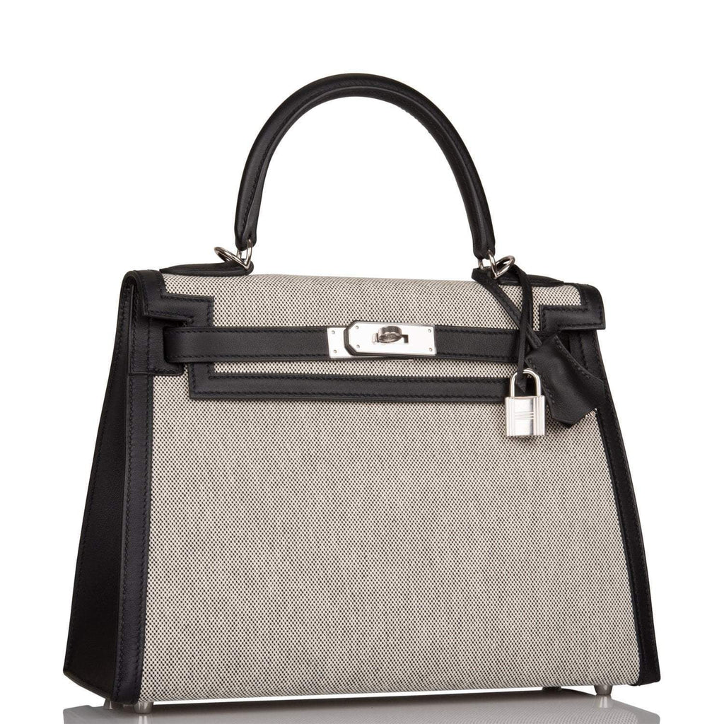 Hermes Kelly Sellier 28 Black Toile and Swift Sellier Palladium Hardware