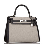 Hermes Kelly Sellier 28 Black Toile and Swift Sellier Palladium Hardware