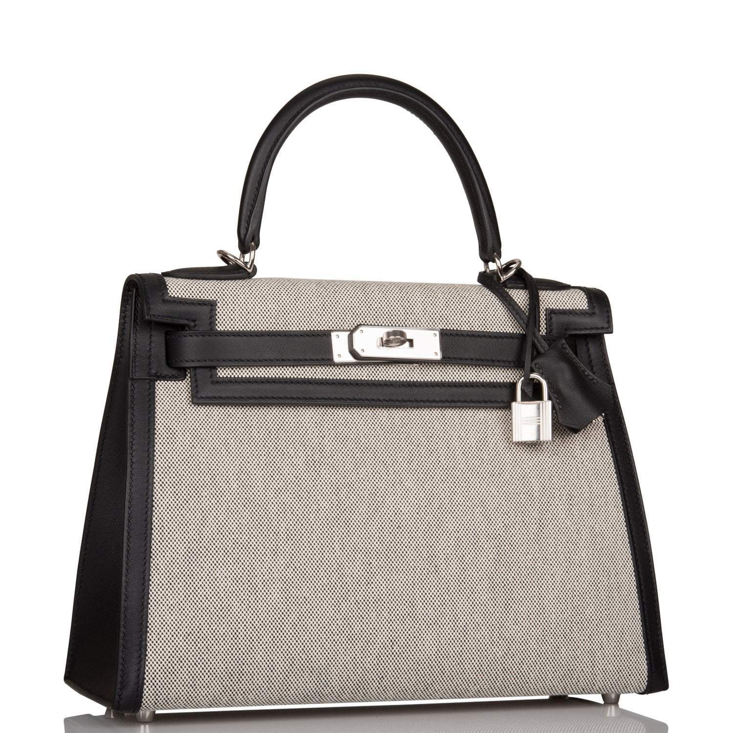 Hermes Kelly Sellier 28 Black Toile and Swift Sellier Palladium Hardware