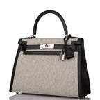 Hermes Kelly Sellier 28 Black Toile and Swift Sellier Palladium Hardware