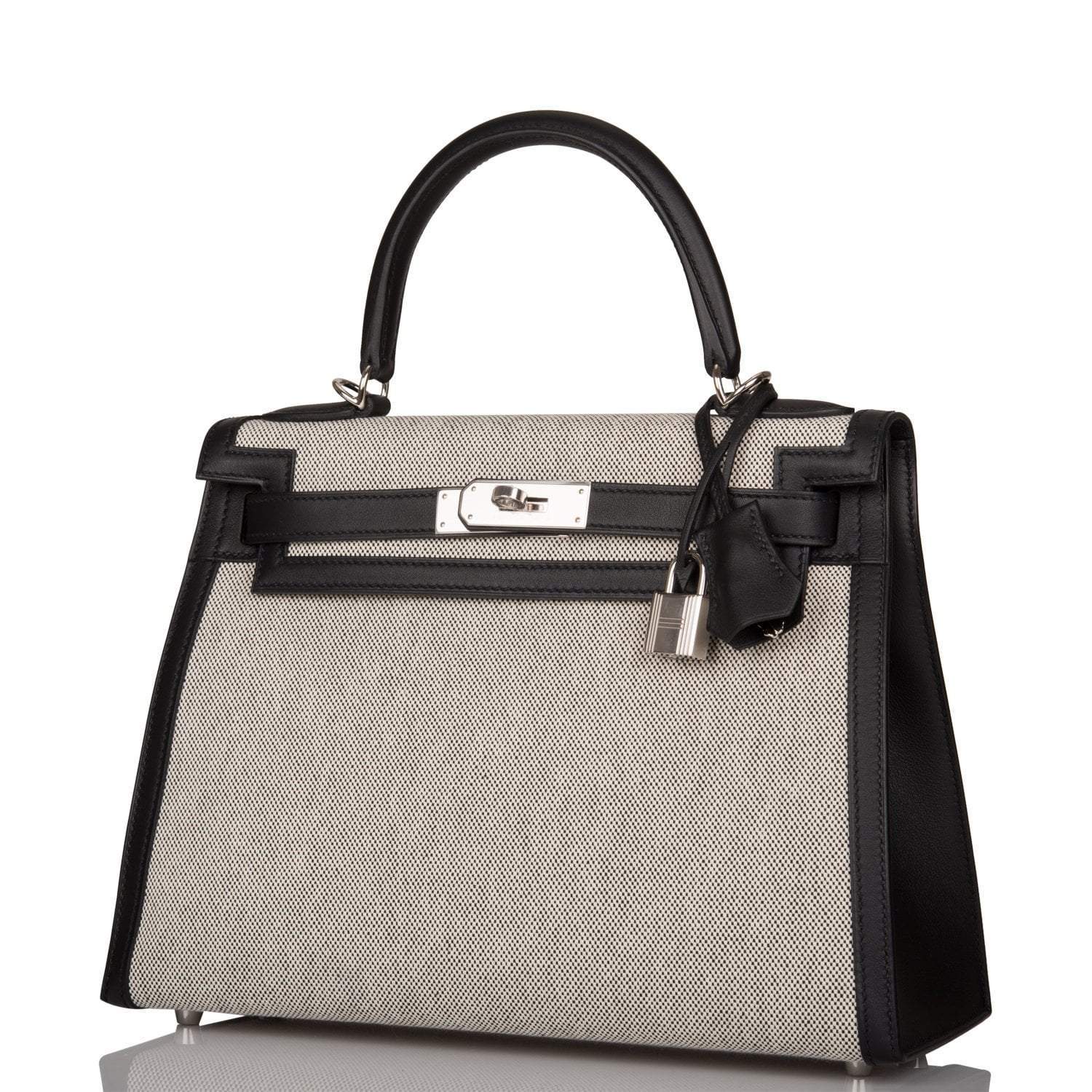 Hermes Kelly Sellier 28 Black Toile and Swift Sellier Palladium Hardware