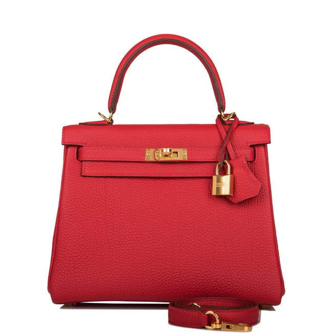 Hermes Kelly Retourne 25 Rouge Casaque Togo Gold Hardware Hover Image