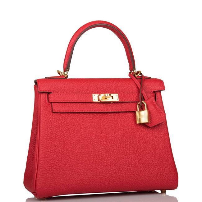 Hermes Kelly Retourne 25 Rouge Casaque Togo Gold Hardware Main Image