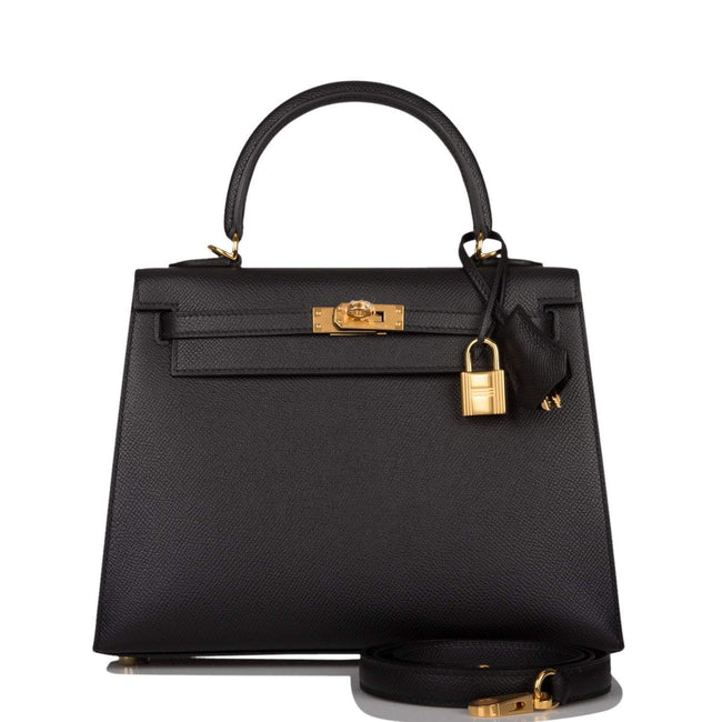 Hermes Kelly Sellier 25 Black Epsom Gold Hardware Hover Image
