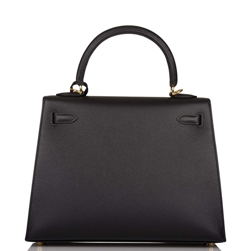 Hermes Kelly Sellier 25 Black Epsom Gold Hardware