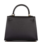 Hermes Kelly Sellier 25 Black Epsom Gold Hardware