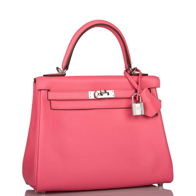 Pre-owned Hermes Kelly Retourne 25 Rose Azalee Swift Palladium Hardware Main Image