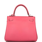 Pre-owned Hermes Kelly Retourne 25 Rose Azalee Swift Palladium Hardware