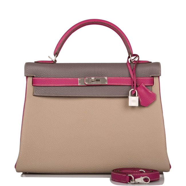 Hermes Kelly Retourne 32 Tosca, Gris Tourterelle and Etain Togo Brushed Palladium Hardware Hover Image