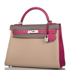 Hermes Kelly Retourne 32 Tosca, Gris Tourterelle and Etain Togo Brushed Palladium Hardware