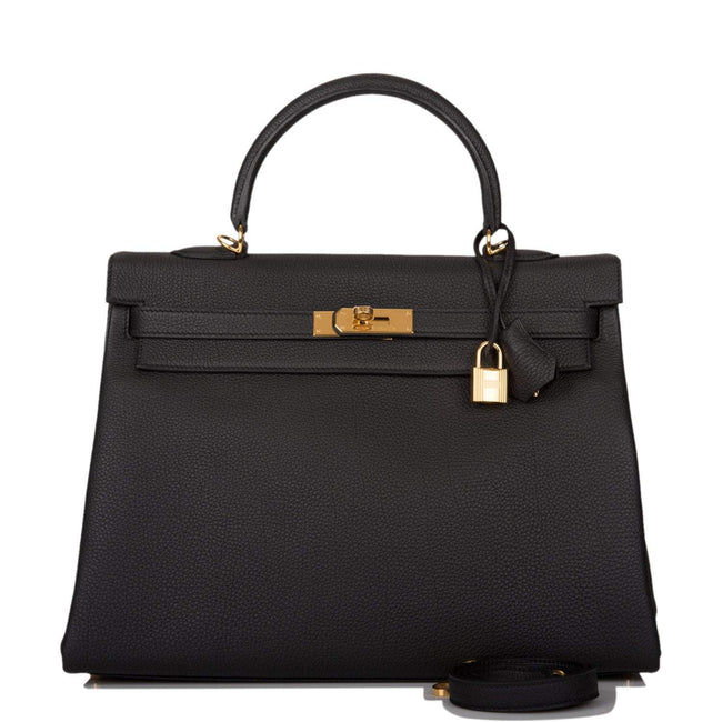 Hermes Black Togo Retourne Kelly 35cm Gold Hardware Hover Image
