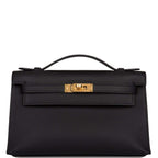 Hermes Kelly Pochette Black Swift Gold Hardware