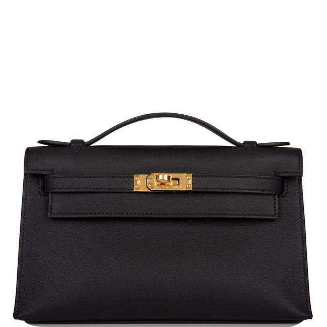 Hermes Kelly Pochette Black Swift Gold Hardware Hover Image