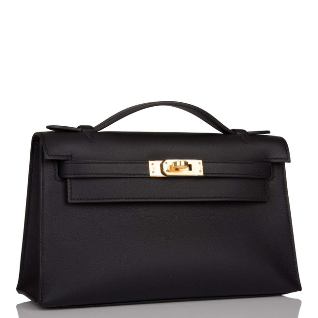Hermes Kelly Pochette Black Swift Gold Hardware Main Image