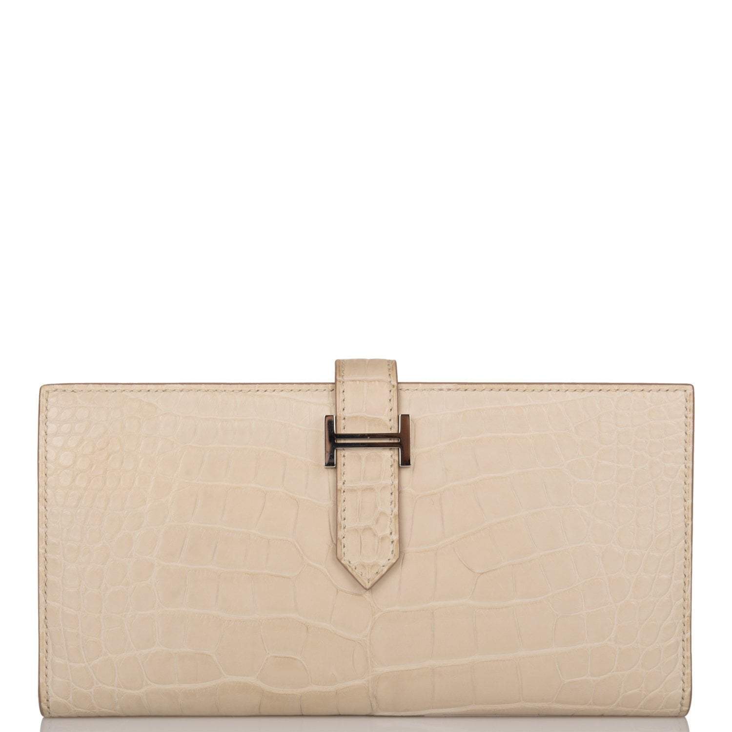 Hermes Beton Matte Alligator Bearn Wallet Palladium Hardware