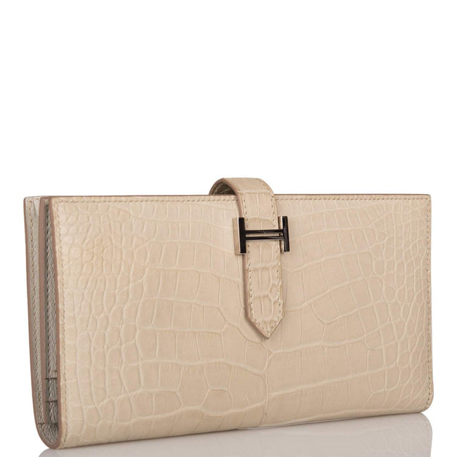 Hermes Beton Matte Alligator Bearn Wallet Palladium Hardware Main Image