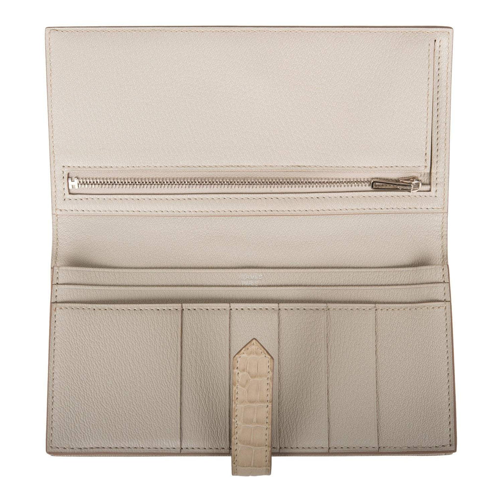 Hermes Beton Matte Alligator Bearn Wallet Palladium Hardware