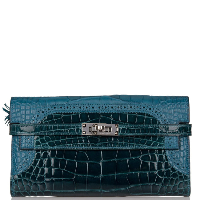 Hermes Kelly Long Wallet Bleu Colvert Alligator Ghillies Palladium Hardware Hover Image