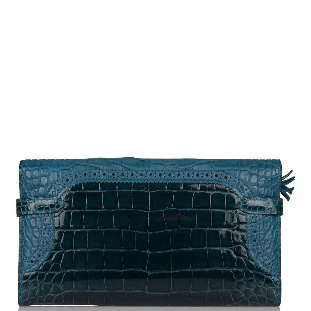 Hermes Kelly Long Wallet Bleu Colvert Alligator Ghillies Palladium Hardware