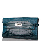 Hermes Kelly Long Wallet Bleu Colvert Alligator Ghillies Palladium Hardware