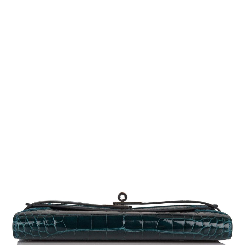 Hermes Kelly Long Wallet Bleu Colvert Alligator Ghillies Palladium Hardware