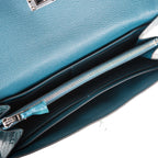 Hermes Kelly Long Wallet Bleu Colvert Alligator Ghillies Palladium Hardware
