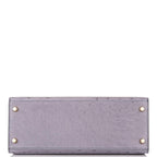 Hermes Kelly 28cm Bi-Color Gris Agate and Gris Perle Ostrich Sellier  Brushed Gold Hardware