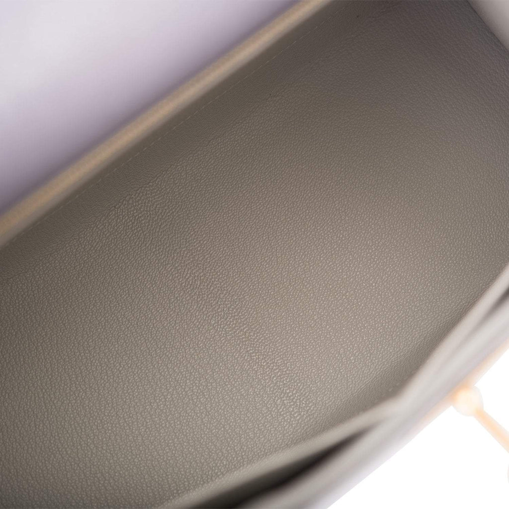 Hermes Kelly 28cm Bi-Color Gris Agate and Gris Perle Ostrich Sellier  Brushed Gold Hardware