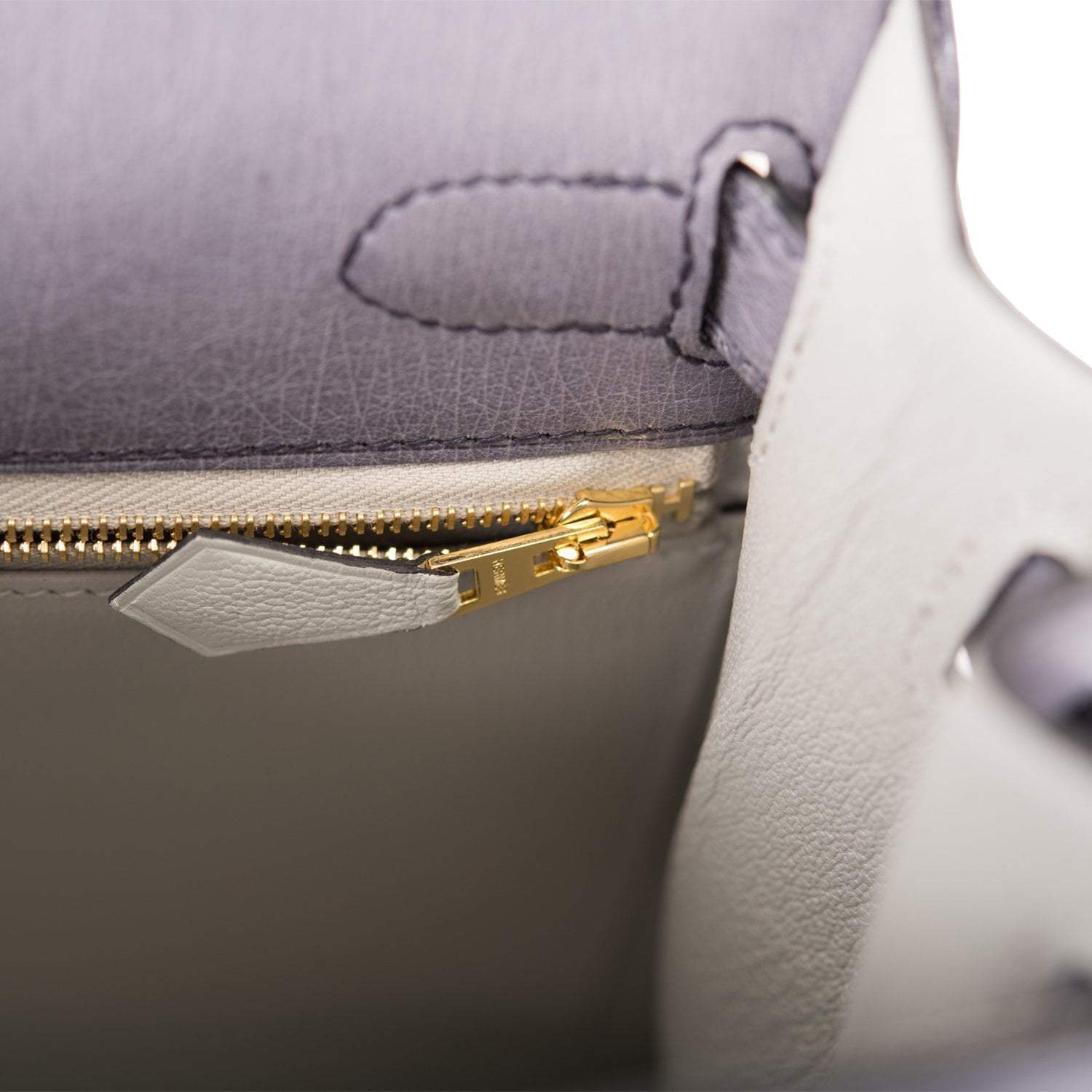 Hermes Kelly 28cm Bi-Color Gris Agate and Gris Perle Ostrich Sellier  Brushed Gold Hardware