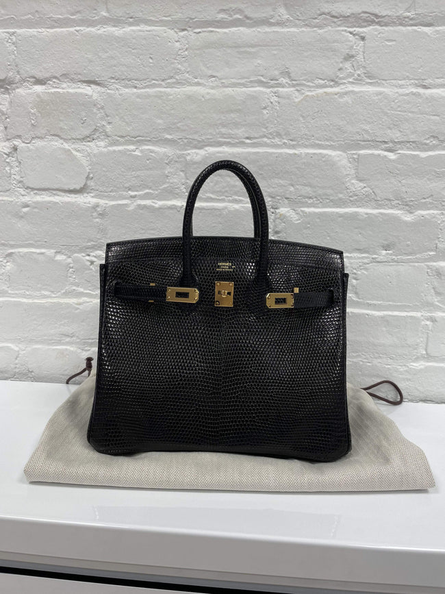 Hermes Birkin 25cm Black Lizard GHW Hover Image