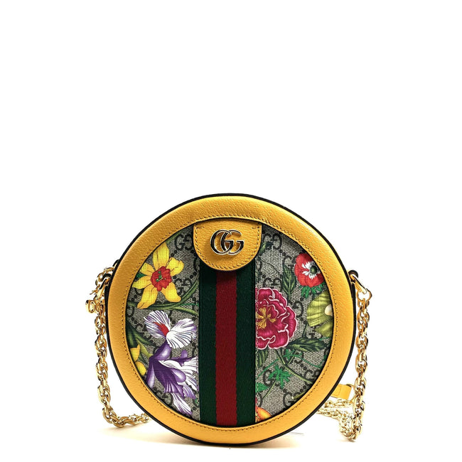 Yellow Ophidia GG Flora Mini Round Shoulder Bag Hover Image