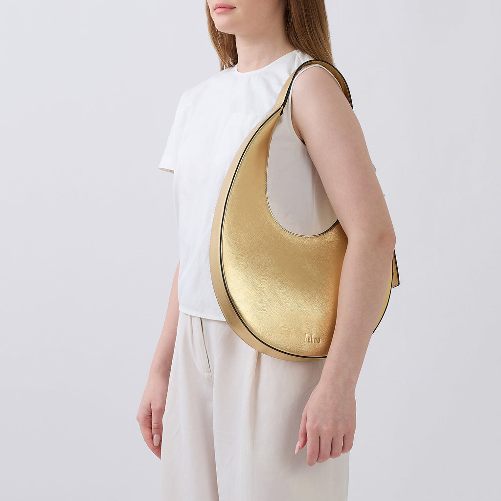 INA CRESCENT BAG MEDIUM METALLIC GOLD