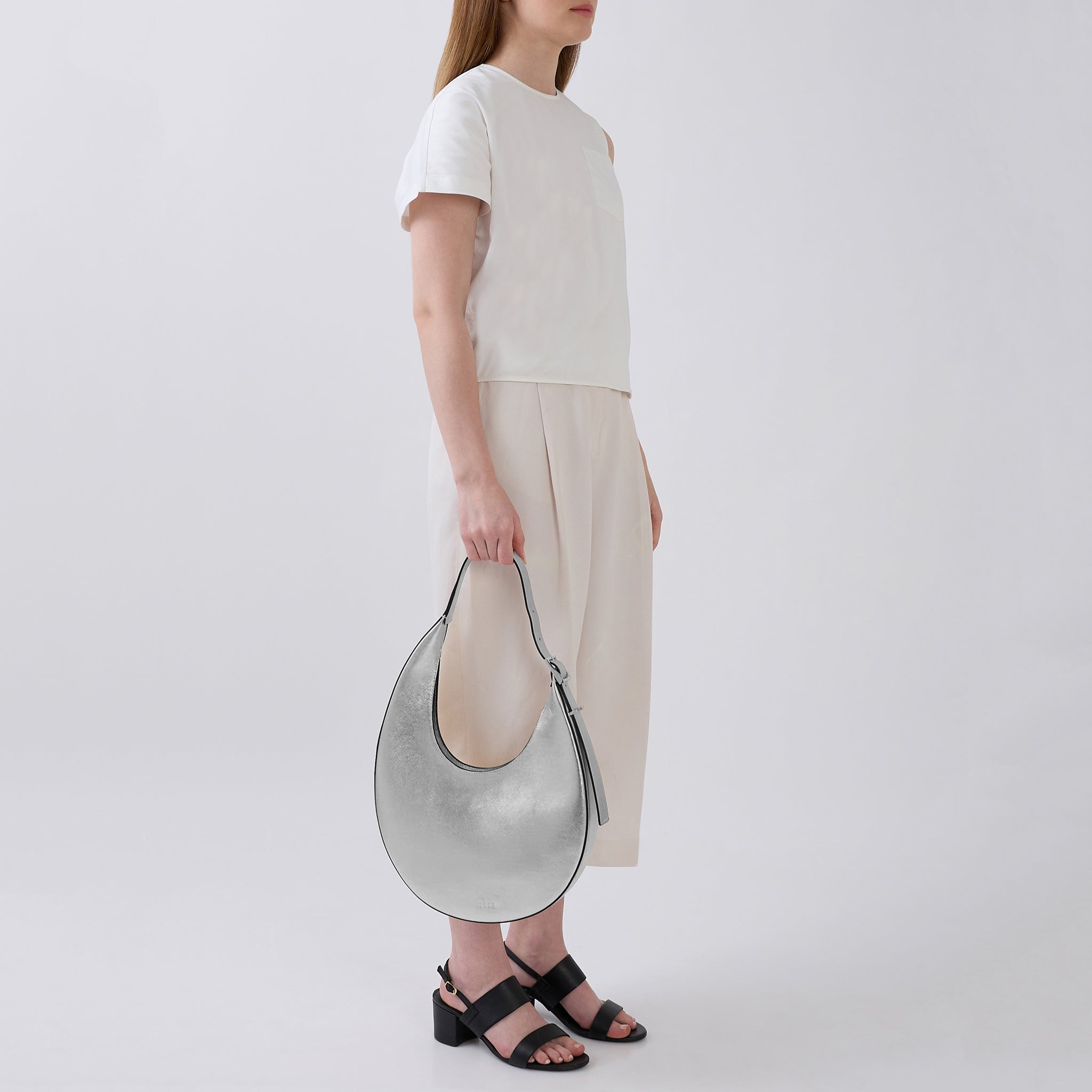 INA CRESCENT BAG MEDIUM METALLIC SILVER