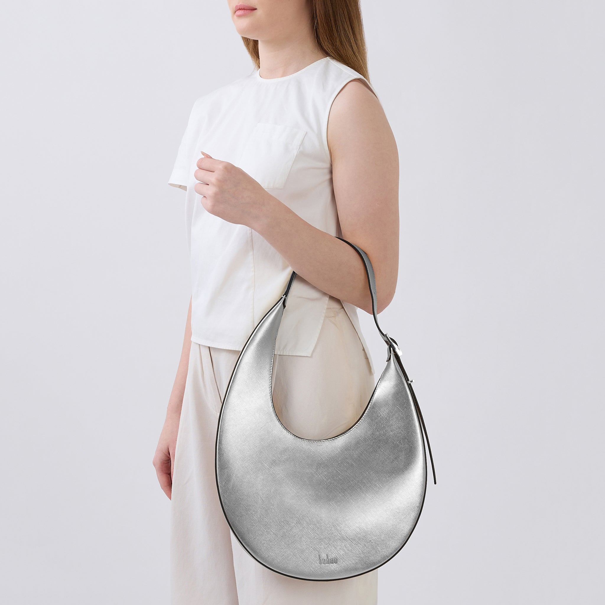 INA CRESCENT BAG MEDIUM METALLIC SILVER