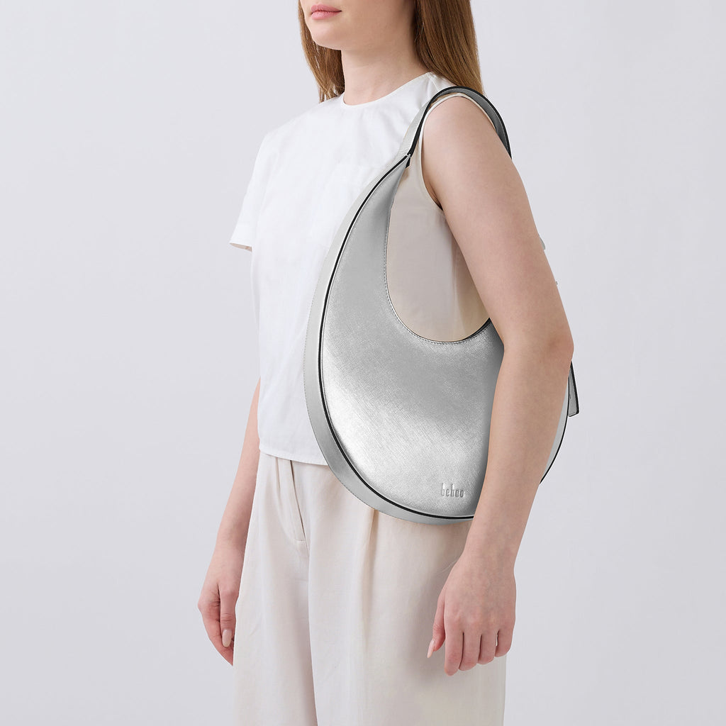 INA CRESCENT BAG MEDIUM METALLIC SILVER