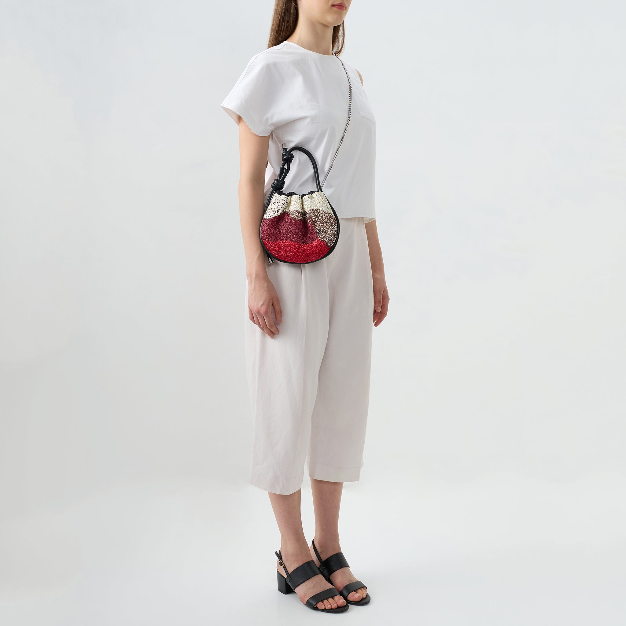 INA MINI POTLI RAFFIA BLACK/RED