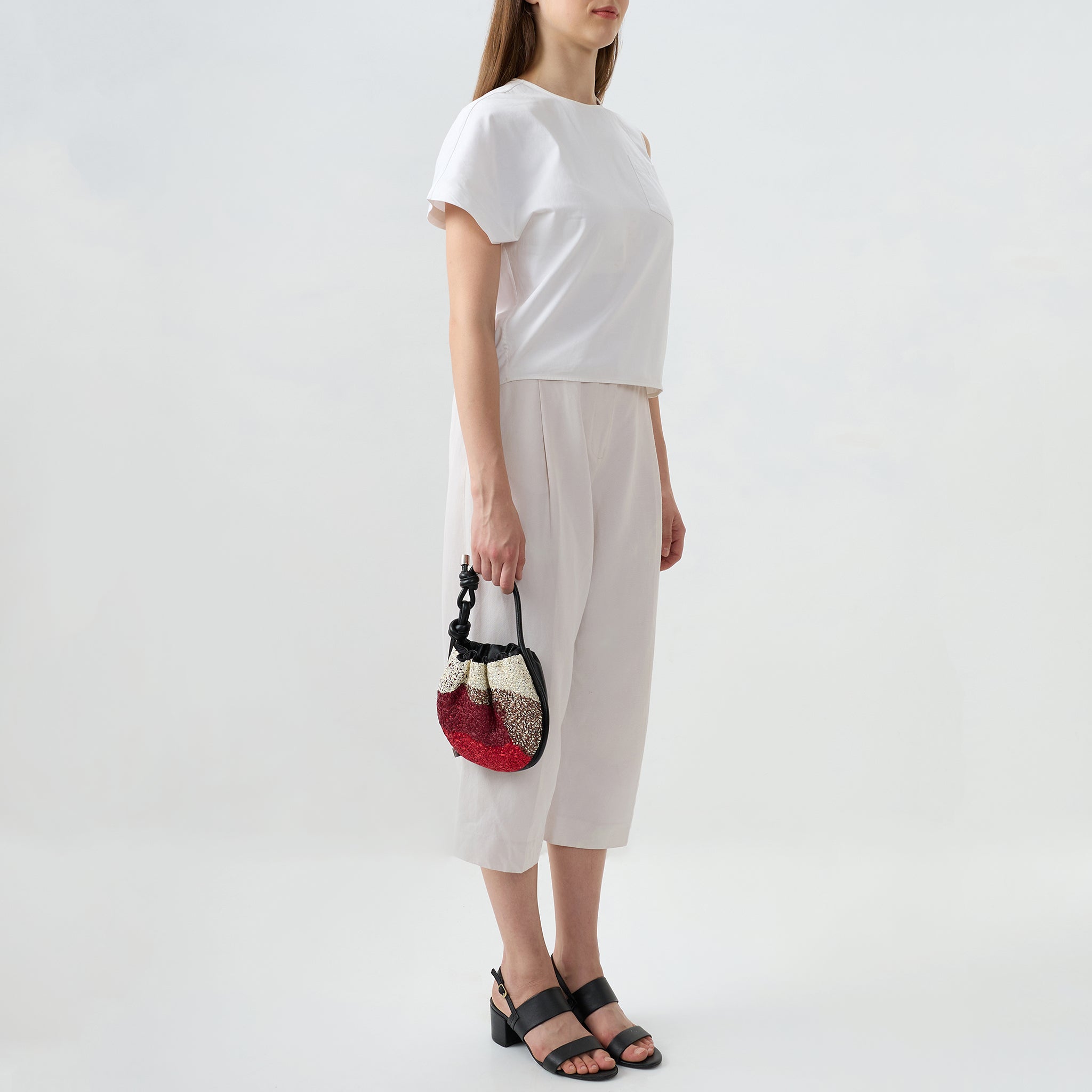 INA MINI POTLI RAFFIA BLACK/RED