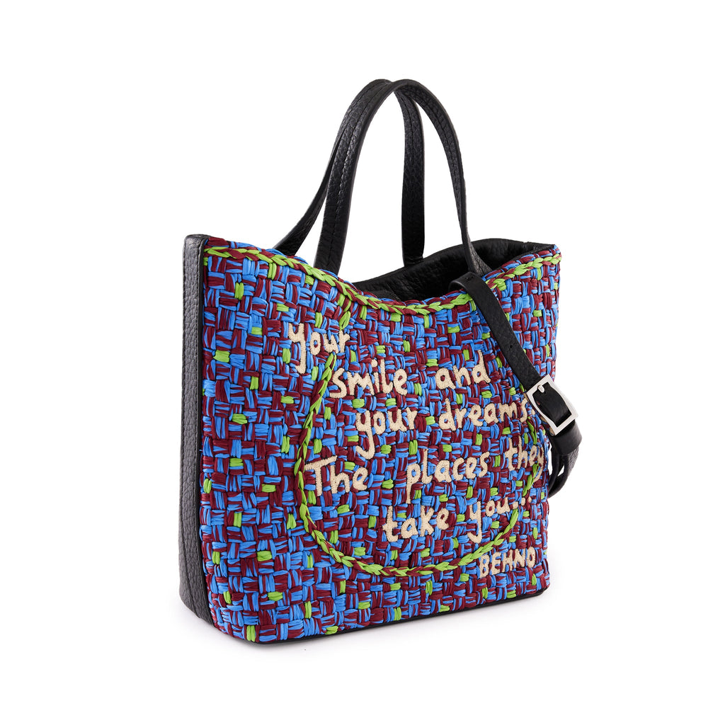 KATRINA MINI TOTE RAFFIA PEBBLE BLUE/GREEN