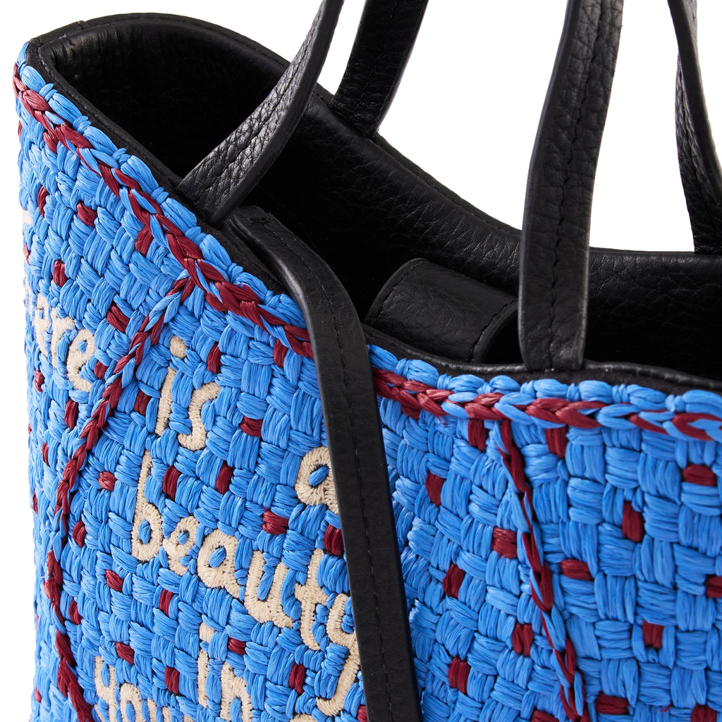 KATRINA MINI TOTE RAFFIA PEBBLE BLUE/BORDEAUX
