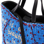 KATRINA MINI TOTE RAFFIA PEBBLE BLUE/BORDEAUX