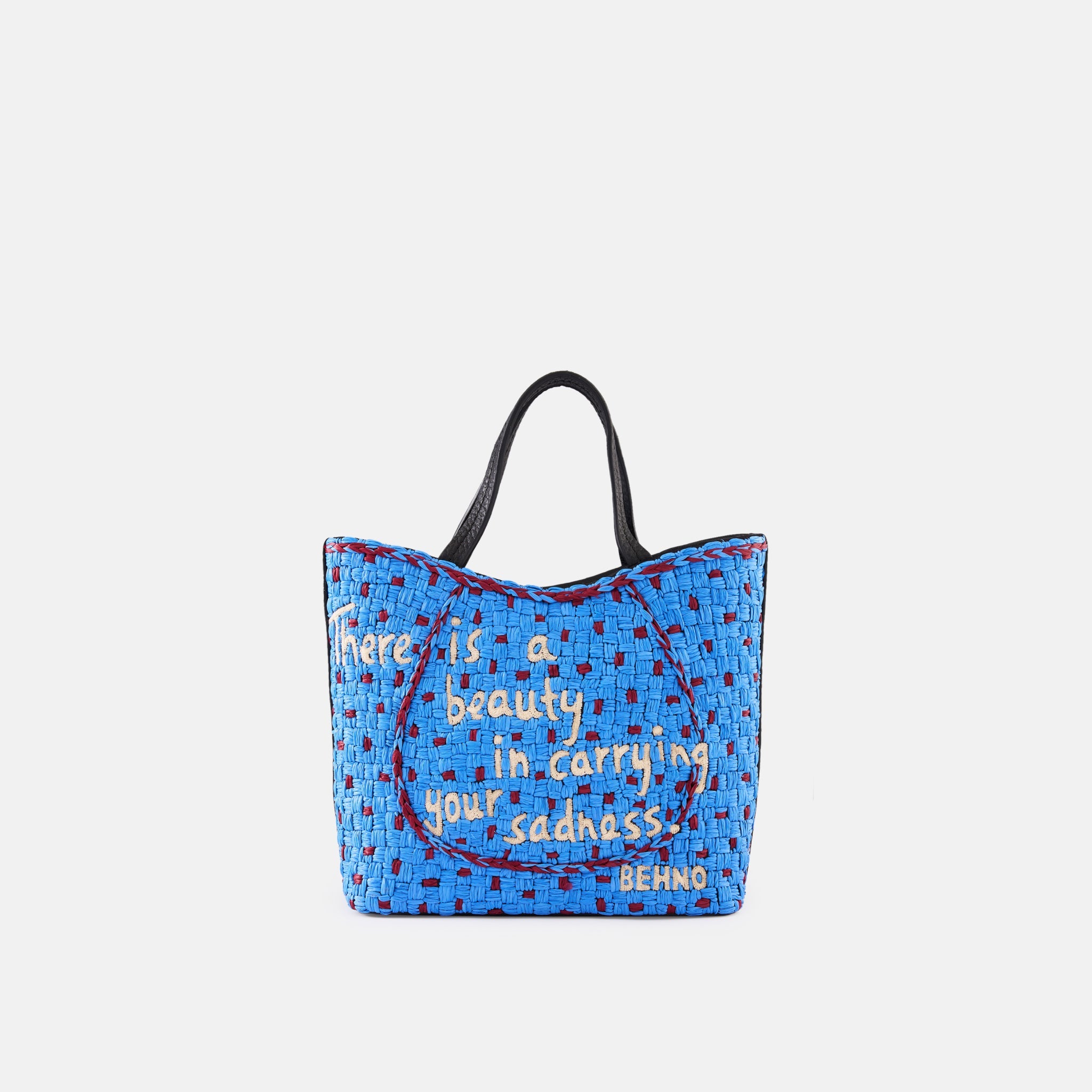 KATRINA MINI TOTE RAFFIA PEBBLE BLUE/BORDEAUX