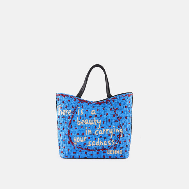 KATRINA MINI TOTE RAFFIA PEBBLE BLUE/BORDEAUX Hover Image