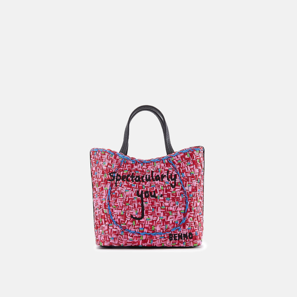 KATRINA MINI TOTE RAFFIA PEBBLE PINK/RED
