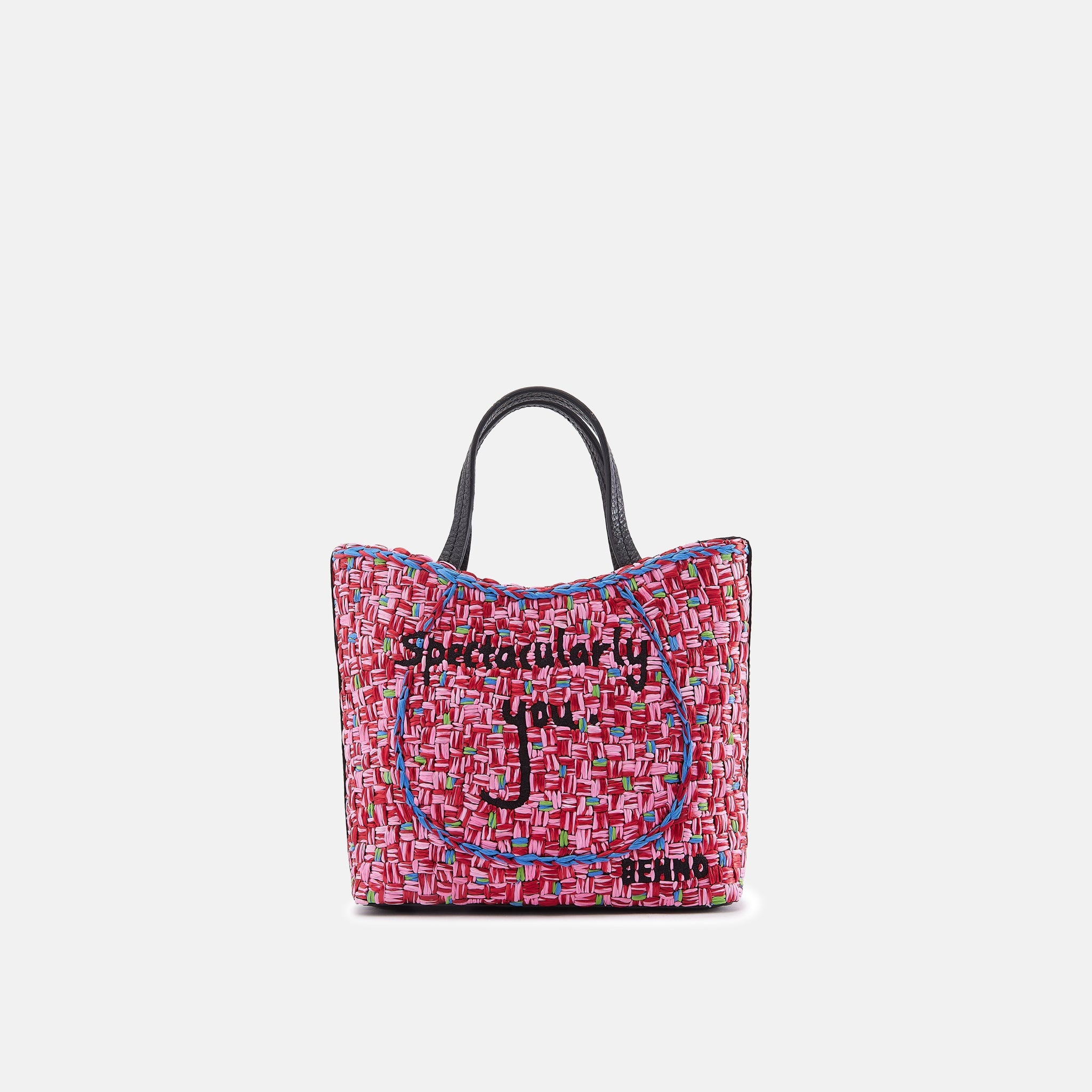 KATRINA MINI TOTE RAFFIA PEBBLE PINK/RED