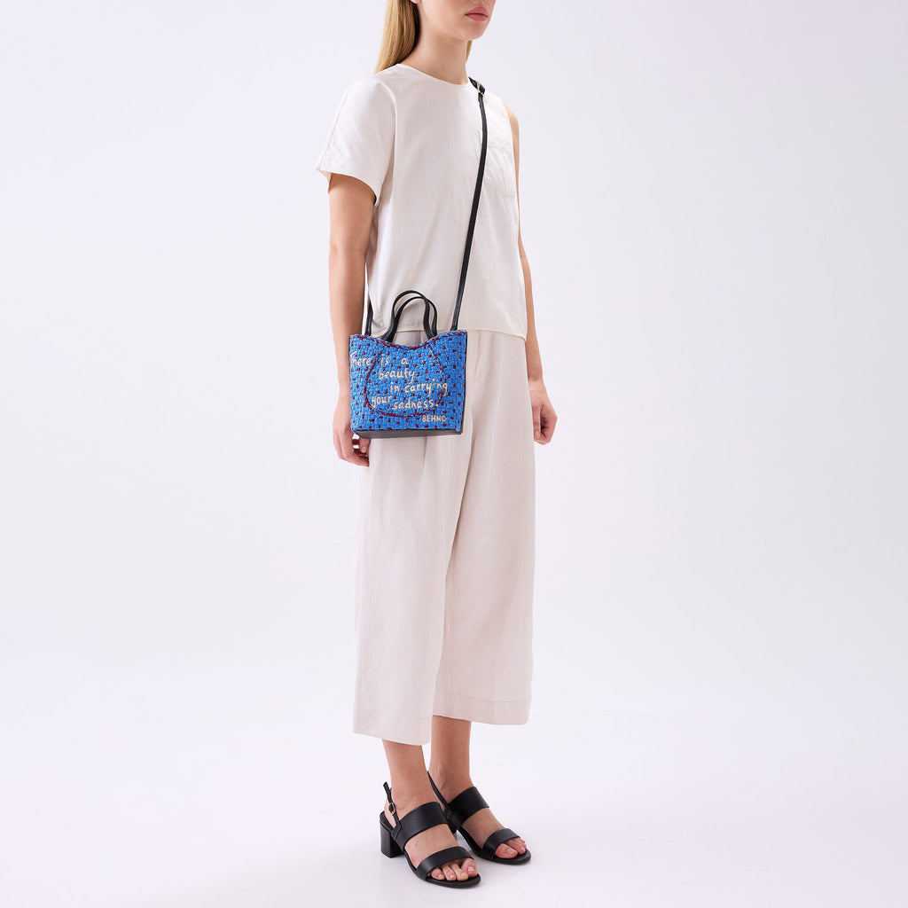 KATRINA MINI TOTE RAFFIA PEBBLE BLUE/BORDEAUX