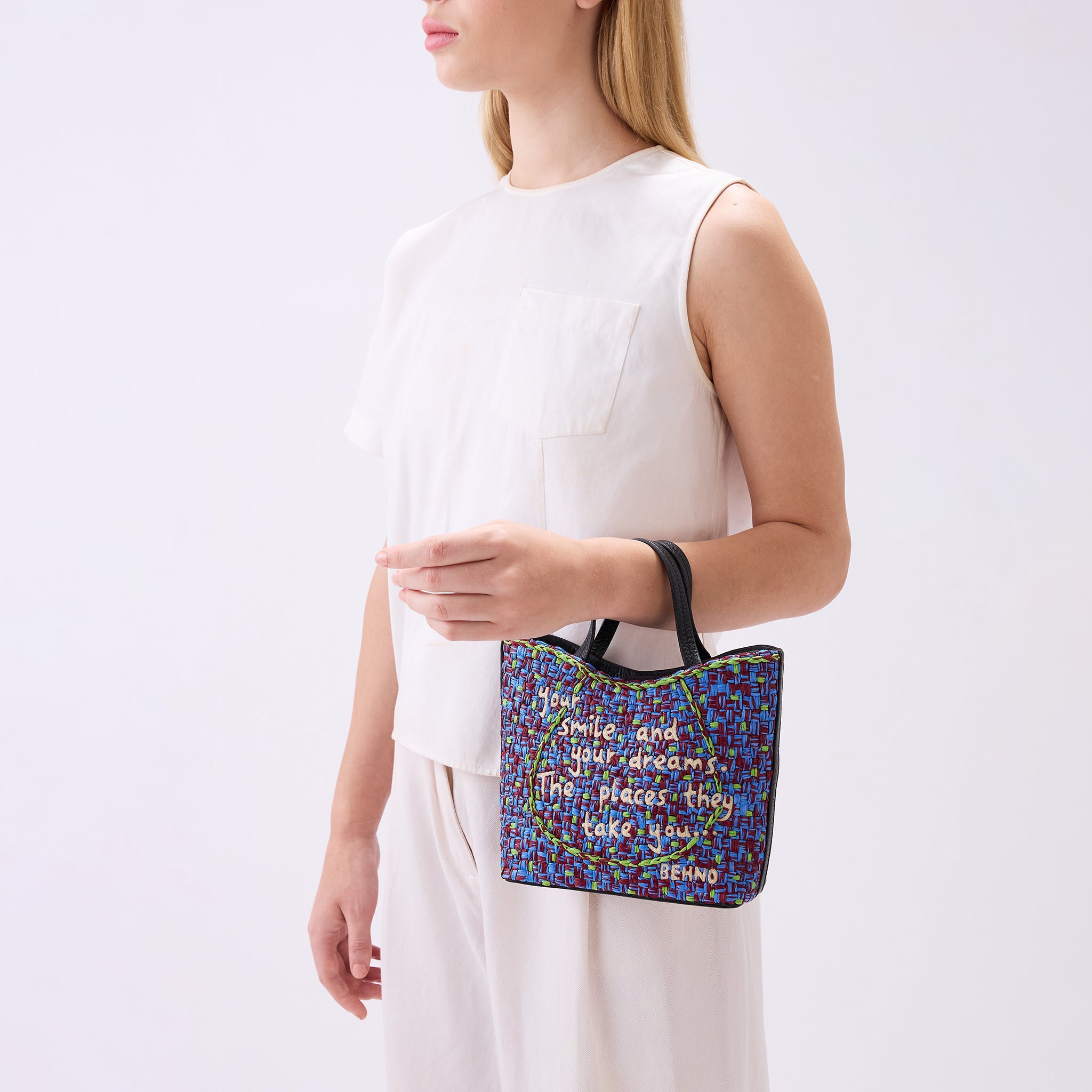 KATRINA MINI TOTE RAFFIA PEBBLE BLUE/GREEN