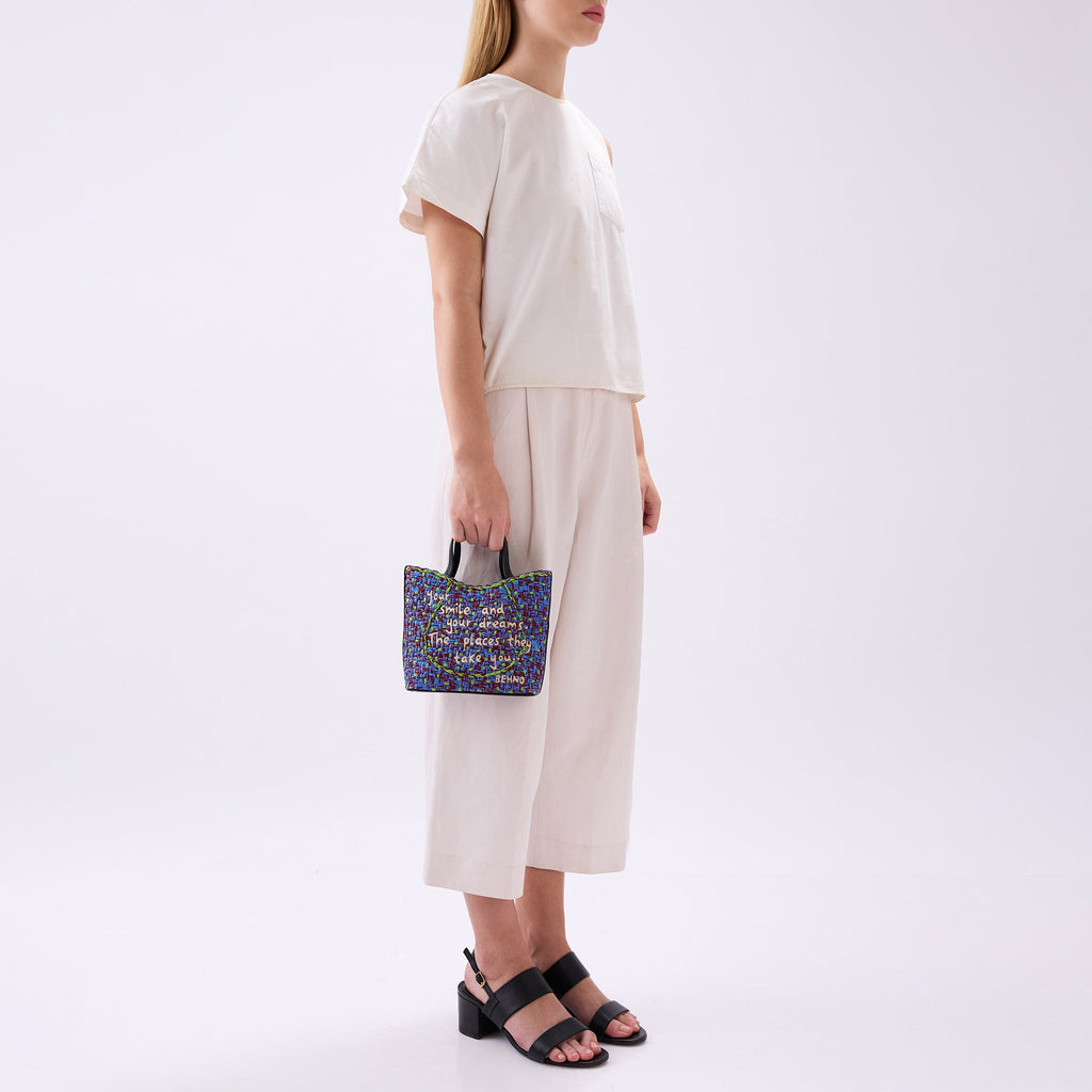 KATRINA MINI TOTE RAFFIA PEBBLE BLUE/GREEN