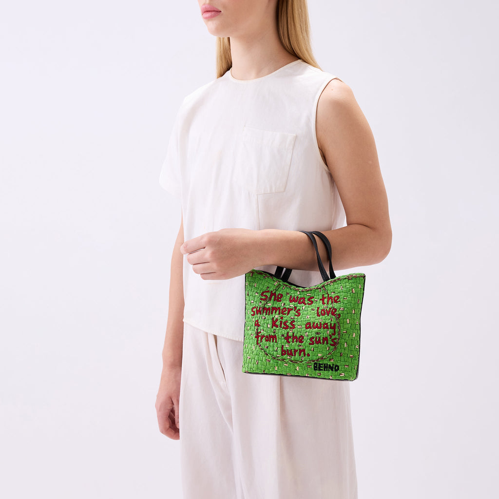 KATRINA MINI TOTE RAFFIA PEBBLE GREEN/CACAO