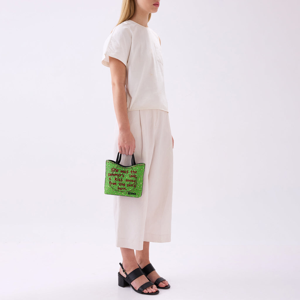 KATRINA MINI TOTE RAFFIA PEBBLE GREEN/CACAO